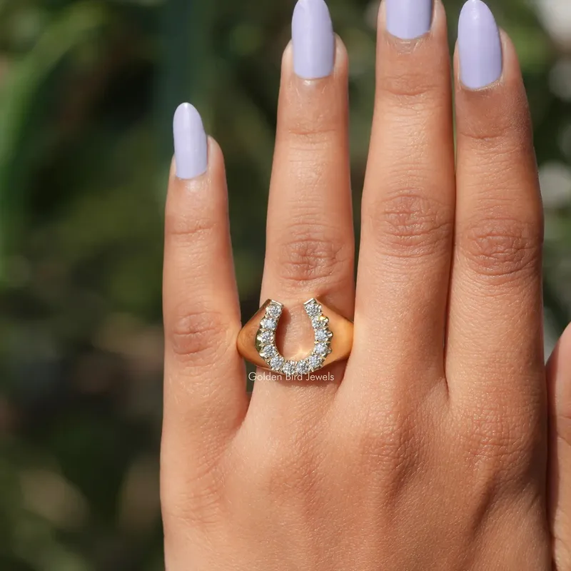Round Moissanite Horseshoe Engagement Ring view 3