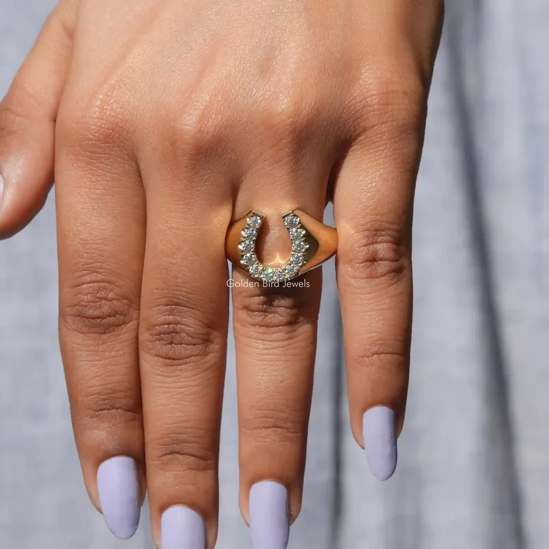 Round Moissanite Horseshoe Engagement Ring view 6