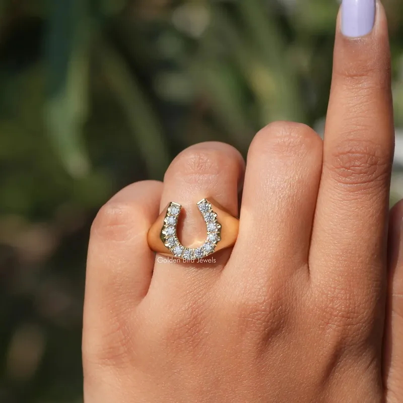 Round Moissanite Horseshoe Engagement Ring view 4