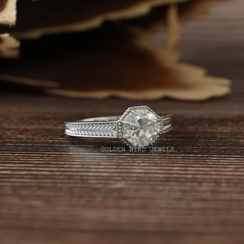 Round Old European Cut Moissanite Solitaire Vintage Ring view 3