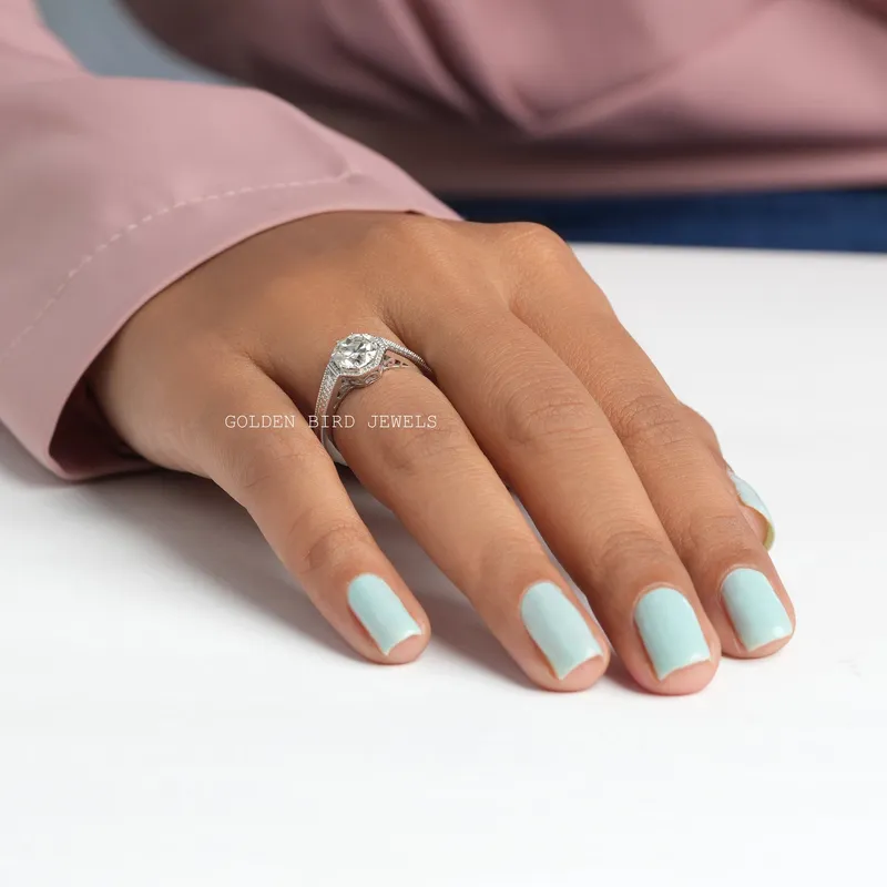 Round Old European Cut Moissanite Solitaire Vintage Ring view 5