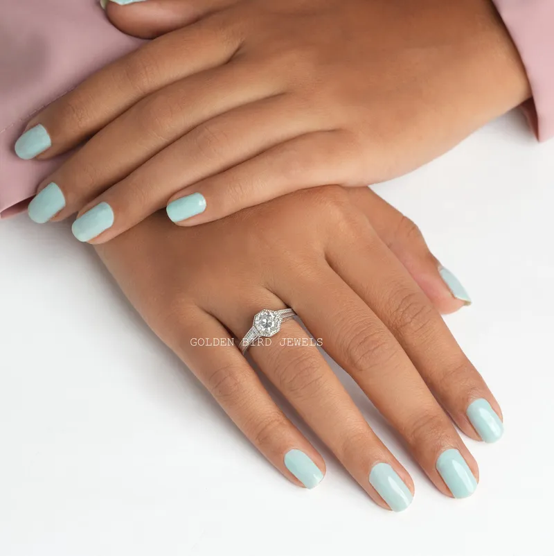 Round Old European Cut Moissanite Solitaire Vintage Ring view 4
