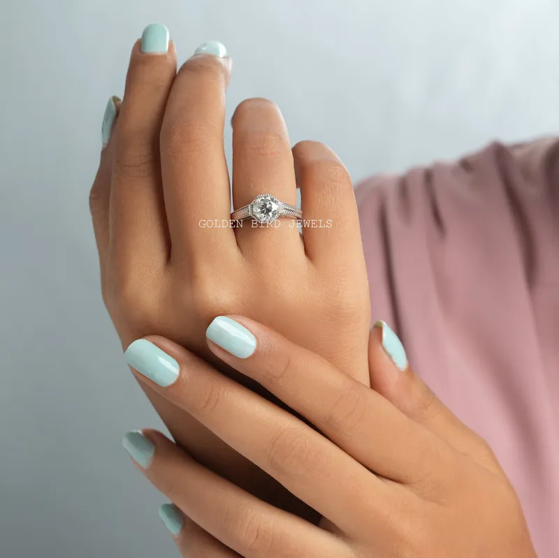 Round Old European Cut Moissanite Solitaire Vintage Ring view 2