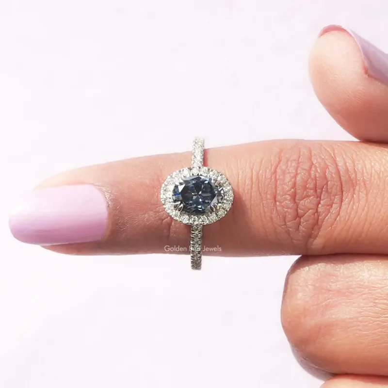 Sapphire Blue Oval Cut Halo Engagement Ring view 6