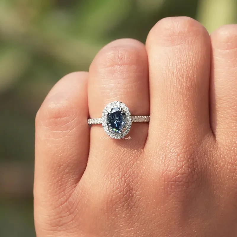 Sapphire Blue Oval Cut Halo Engagement Ring view 4