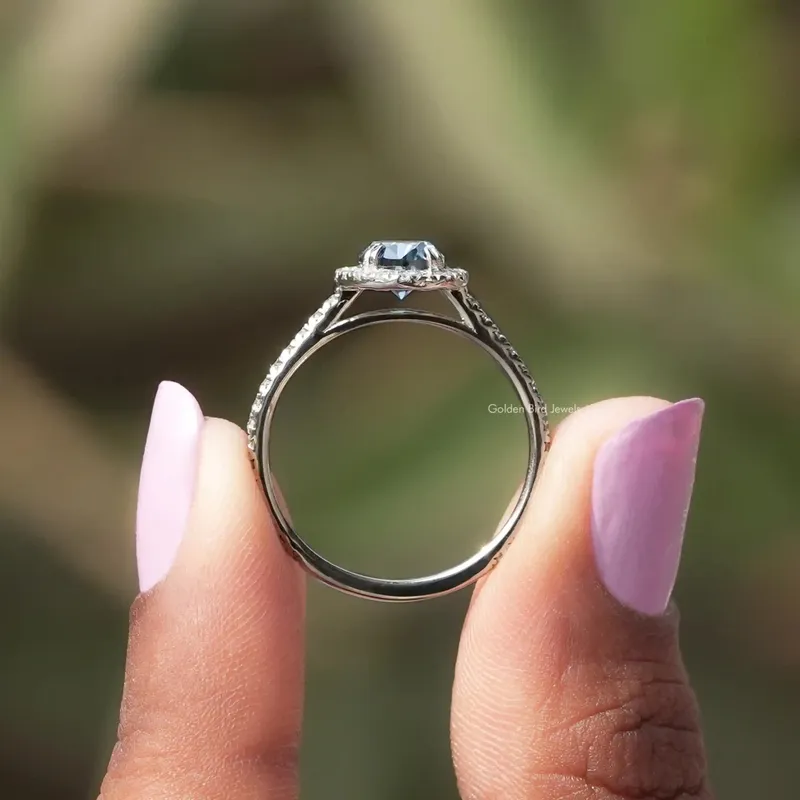 Sapphire Blue Oval Cut Halo Engagement Ring view 2