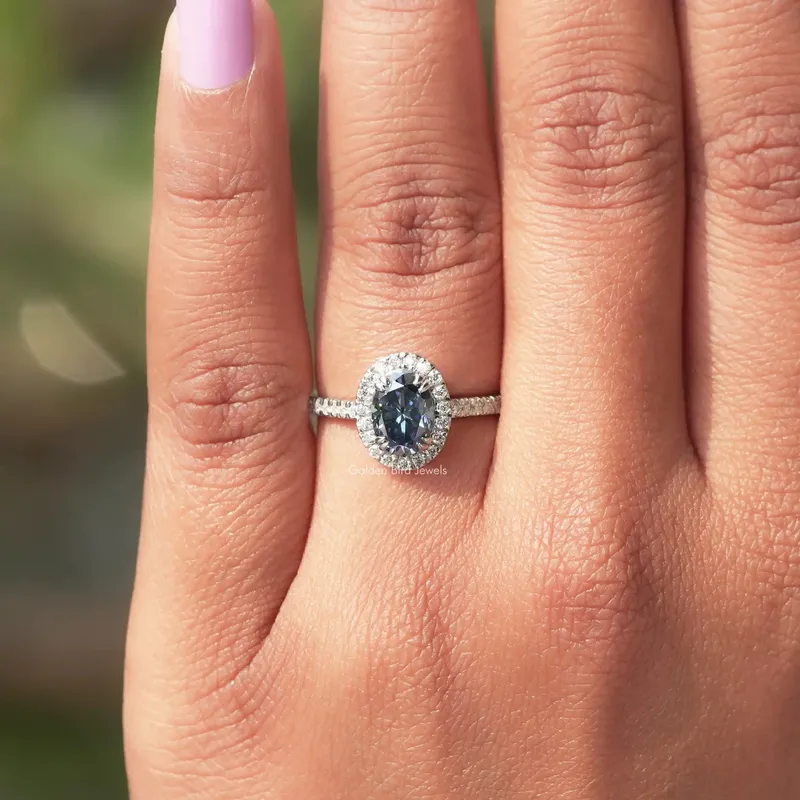 Sapphire Blue Oval Cut Halo Engagement Ring view 5