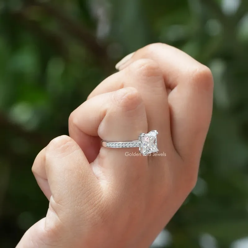 Solitaire Princess Cut Accent Stone Moissanite Ring view 8