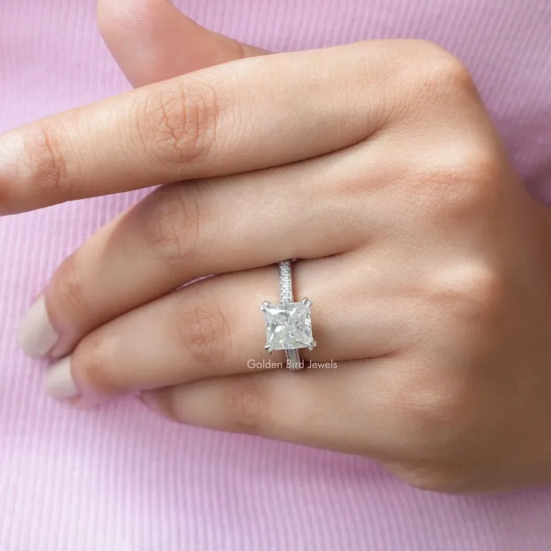 Solitaire Princess Cut Accent Stone Moissanite Ring view 3