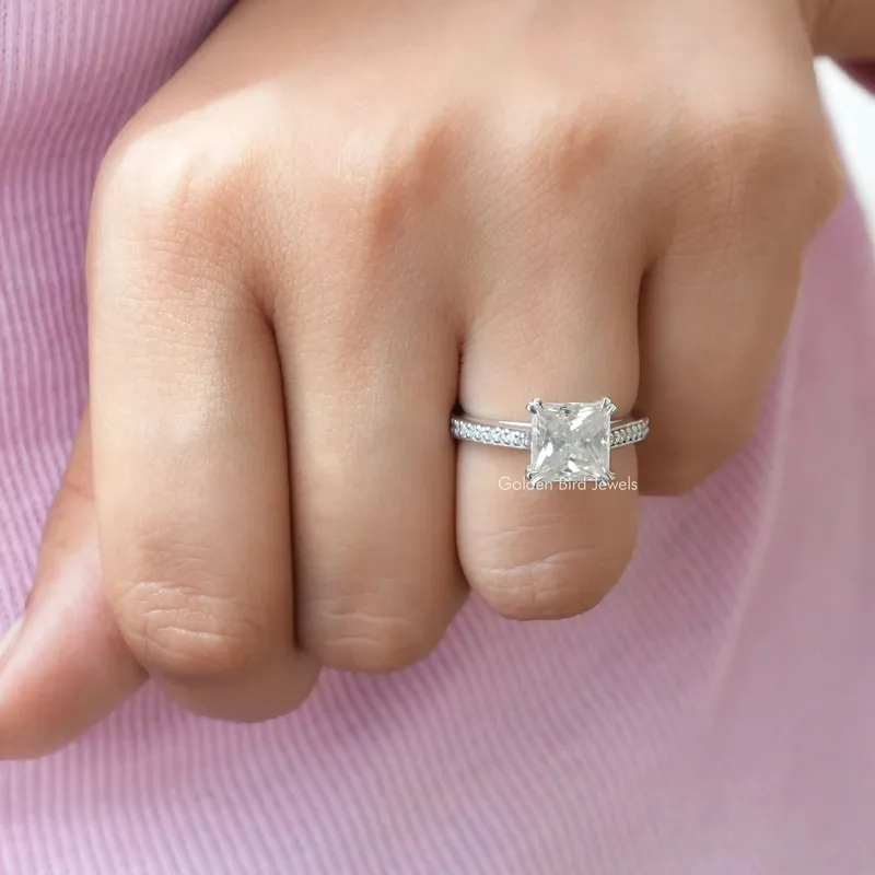 Solitaire Princess Cut Accent Stone Moissanite Ring view 5