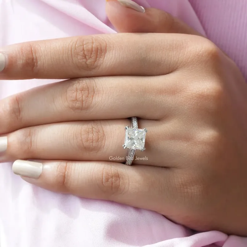 Solitaire Princess Cut Accent Stone Moissanite Ring view 6