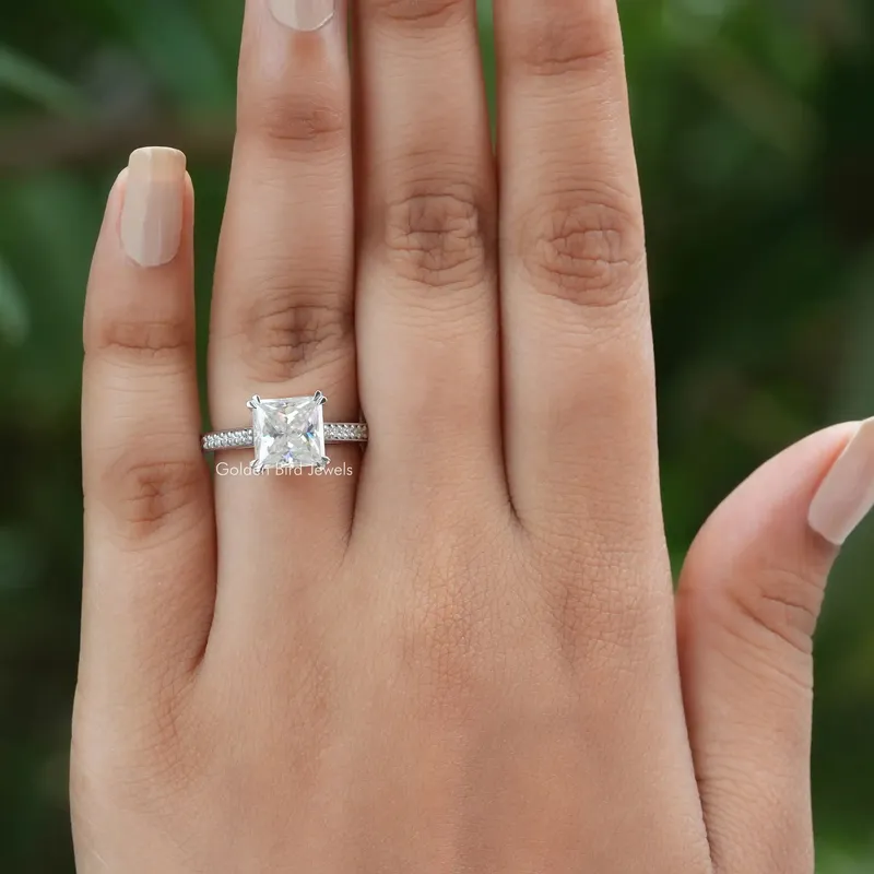 Solitaire Princess Cut Accent Stone Moissanite Ring view 4