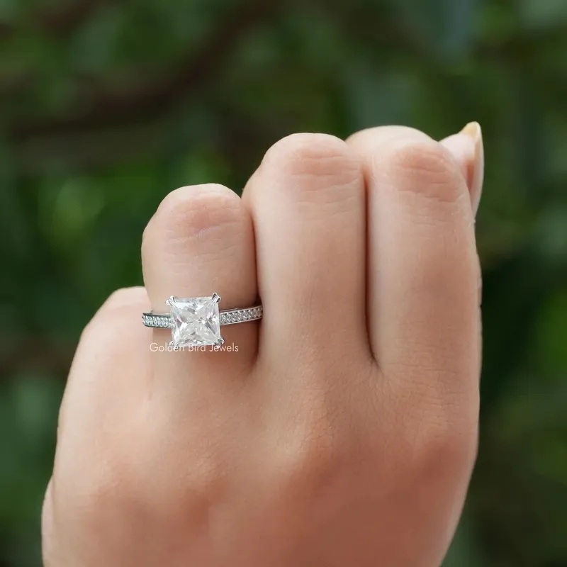 Solitaire Princess Cut Accent Stone Moissanite Ring view 2