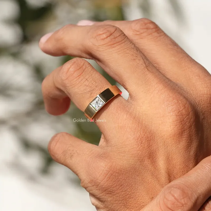 Solitaire Princess Cut Moissanite Men's Ring vy 6