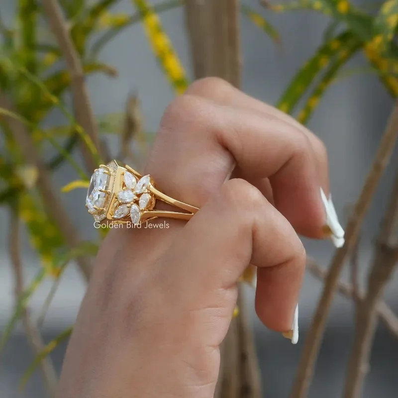 Step Cut Cushion Moissanite Art Deco Ring For Her vy 7