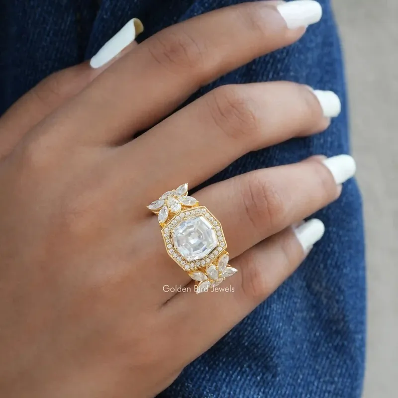 Step Cut Cushion Moissanite Art Deco Ring For Her vy 4