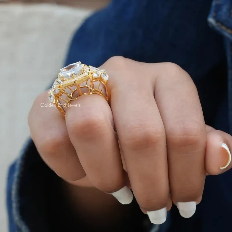 Step Cut Cushion Moissanite Art Deco Ring For Her vy 6