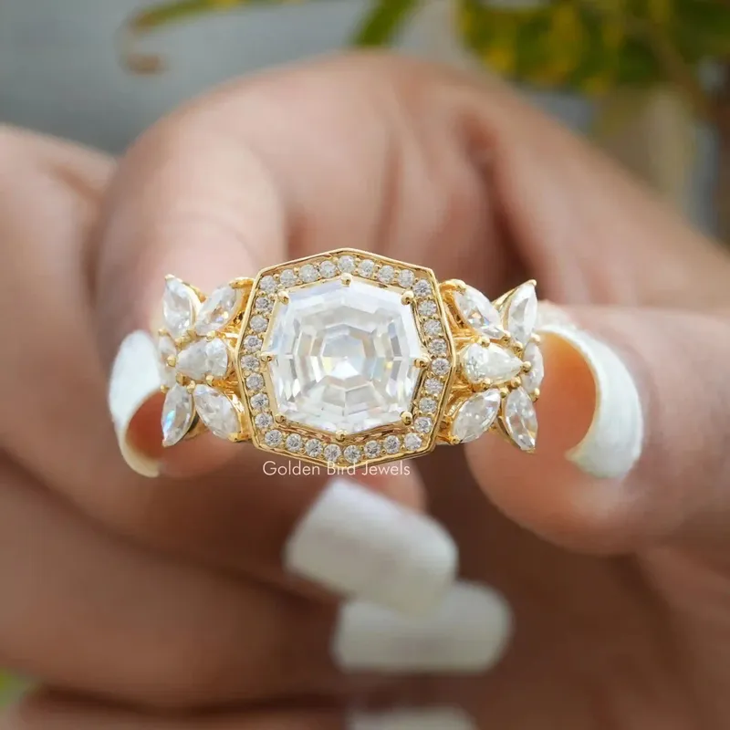 Step Cut Cushion Moissanite Art Deco Ring For Her engagement ring