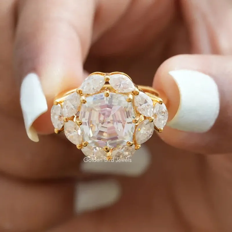 Step Cut Cushion Moissanite Art Deco Ring cushion cut engagement ring