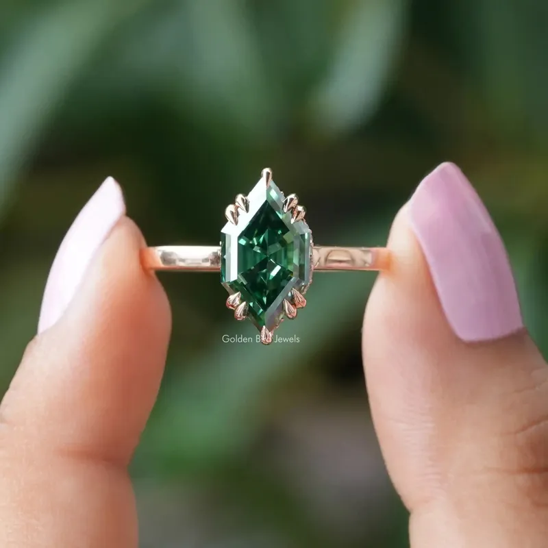 Step Cut Dutch Marquise Moissanite Solitaire Ring green engagement ring