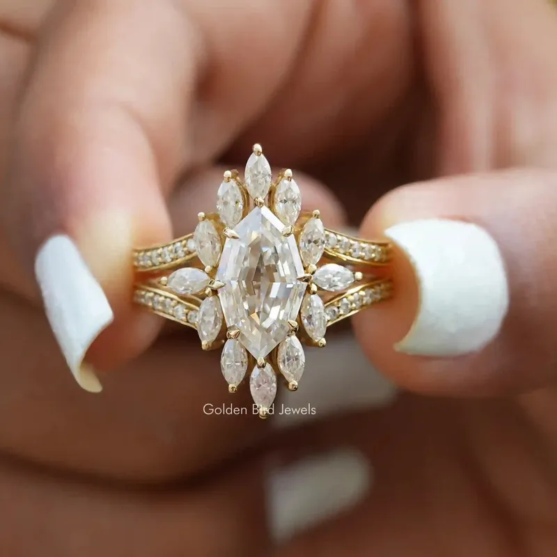 Step Cut Marquise Moissanite Engagement Ring round cut engagement ring