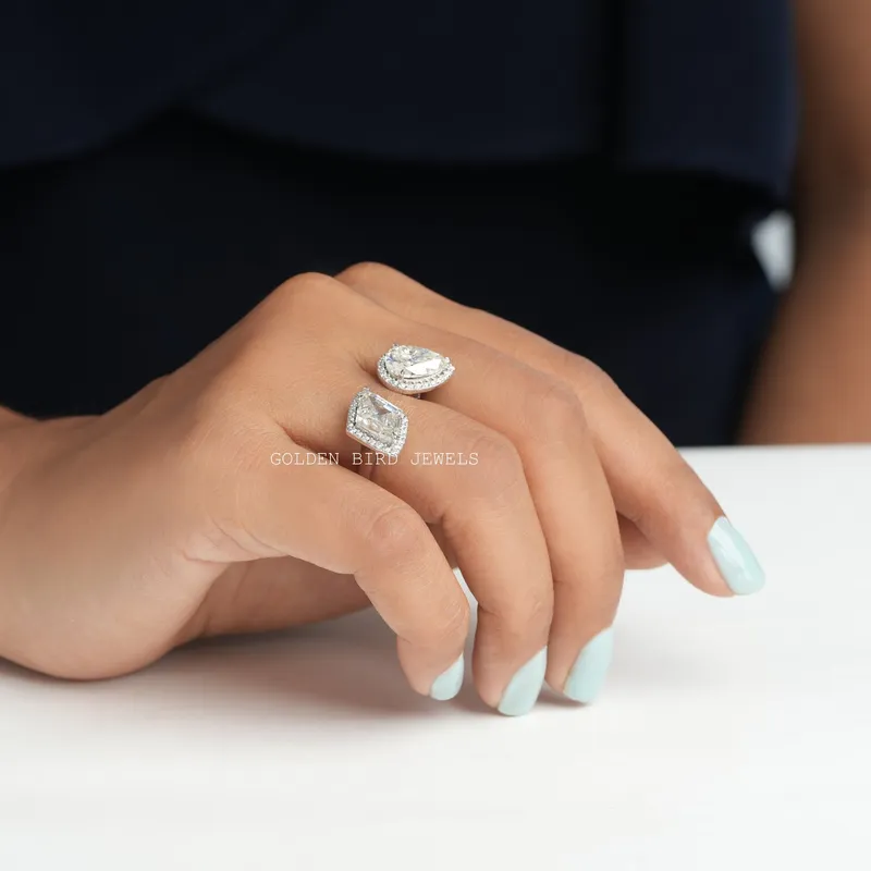 Step Cut Marquise Moissanite Halo Ring vy 4