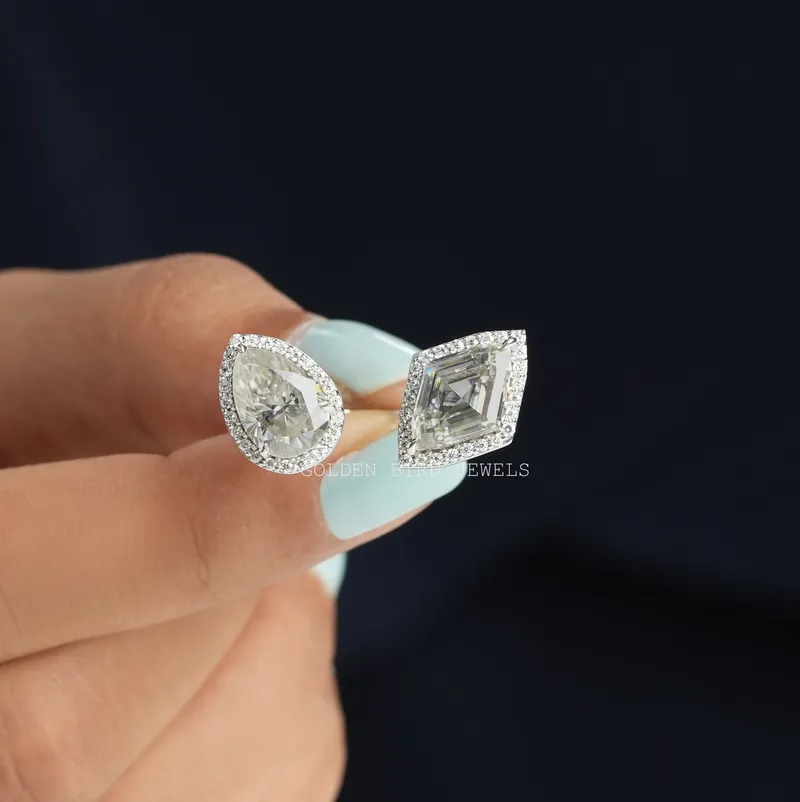 Step Cut Marquise Moissanite Halo Ring vy 3