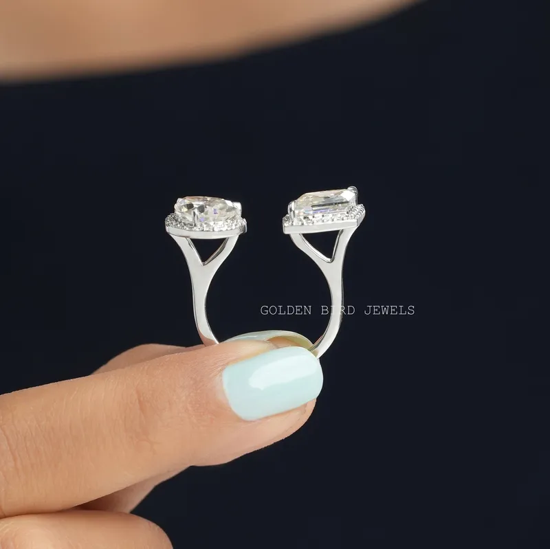 Step Cut Marquise Moissanite Halo Ring vy 8