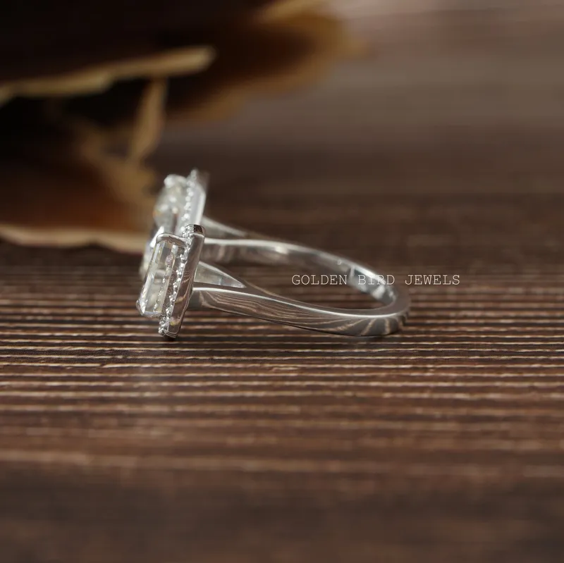 Step Cut Marquise Moissanite Halo Ring vy 9
