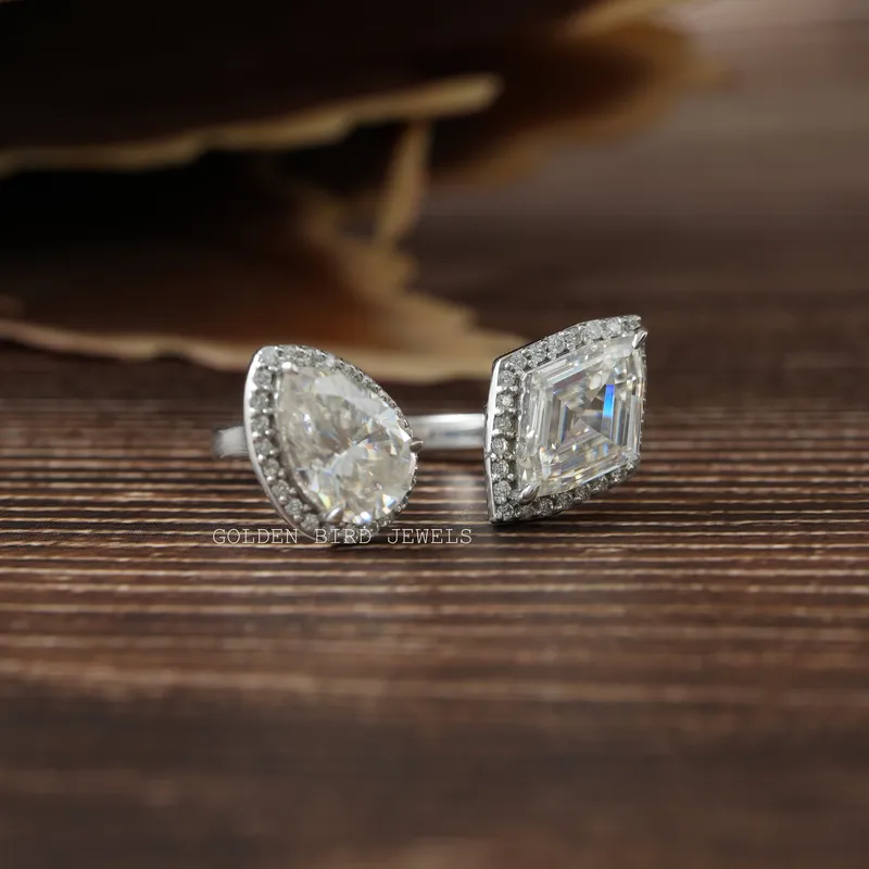 Step Cut Marquise Moissanite Halo Ring vy 5