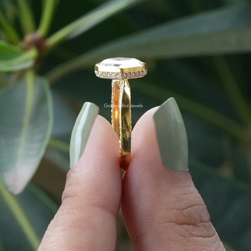 Step Cut Moval Moissanite Hidden Halo Ring vy 2