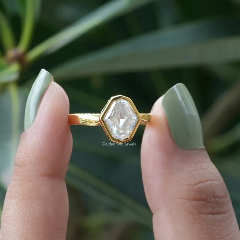 Step Cut Moval Moissanite Hidden Halo Ring engagement ring