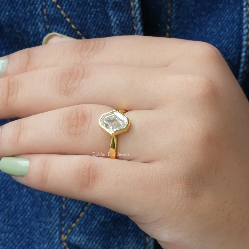 Step Cut Moval Moissanite Hidden Halo Ring vy 8