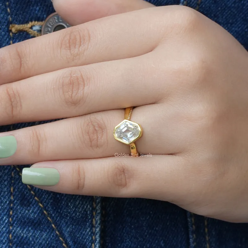 Step Cut Moval Moissanite Hidden Halo Ring vy 6