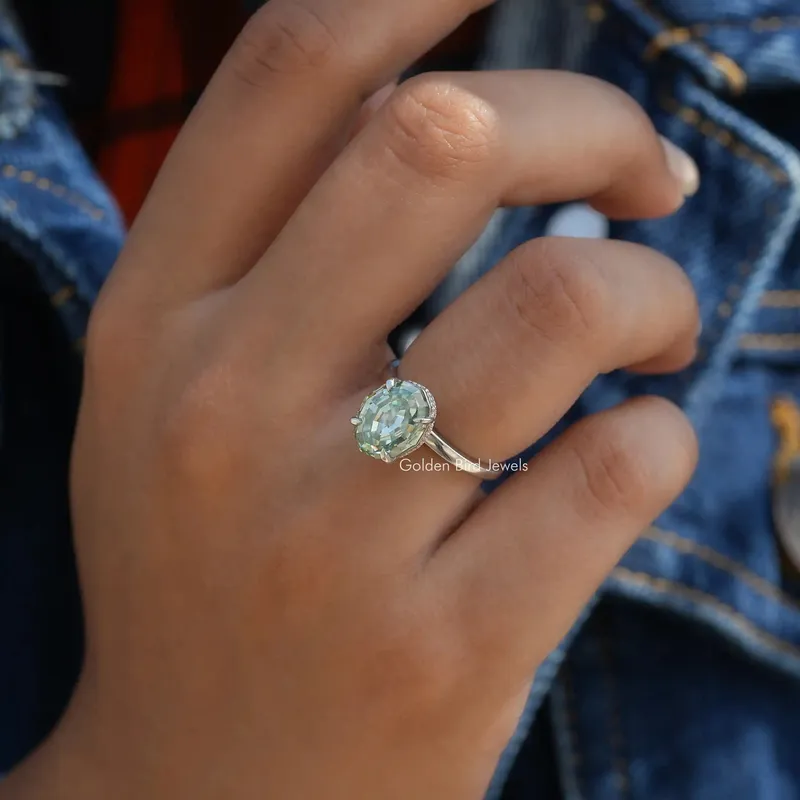 Step Cut Oval Hidden Halo Solitaire Ring vy 7