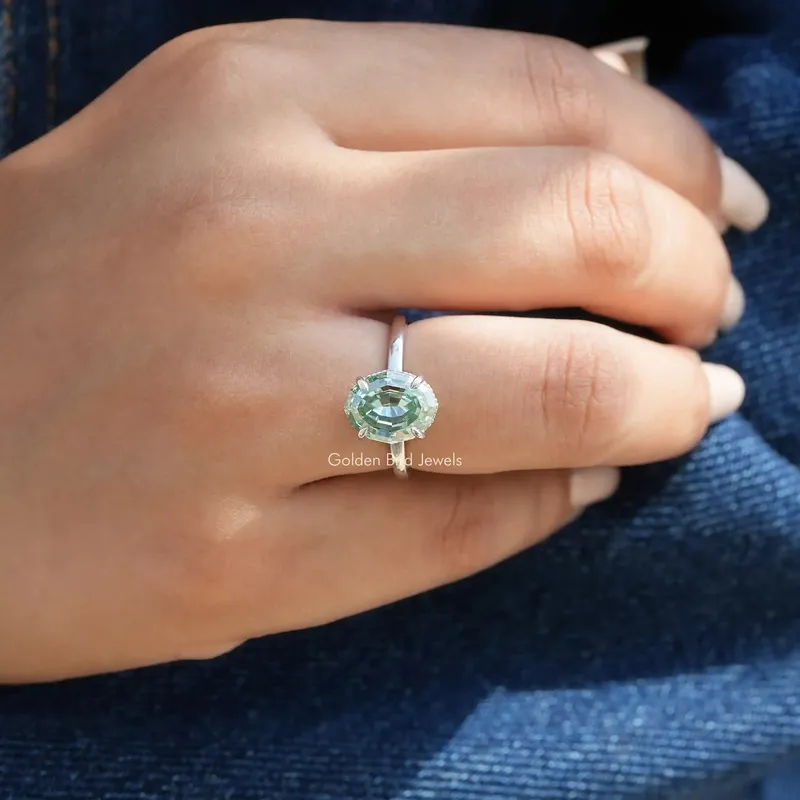 Step Cut Oval Hidden Halo Solitaire Ring vy 6