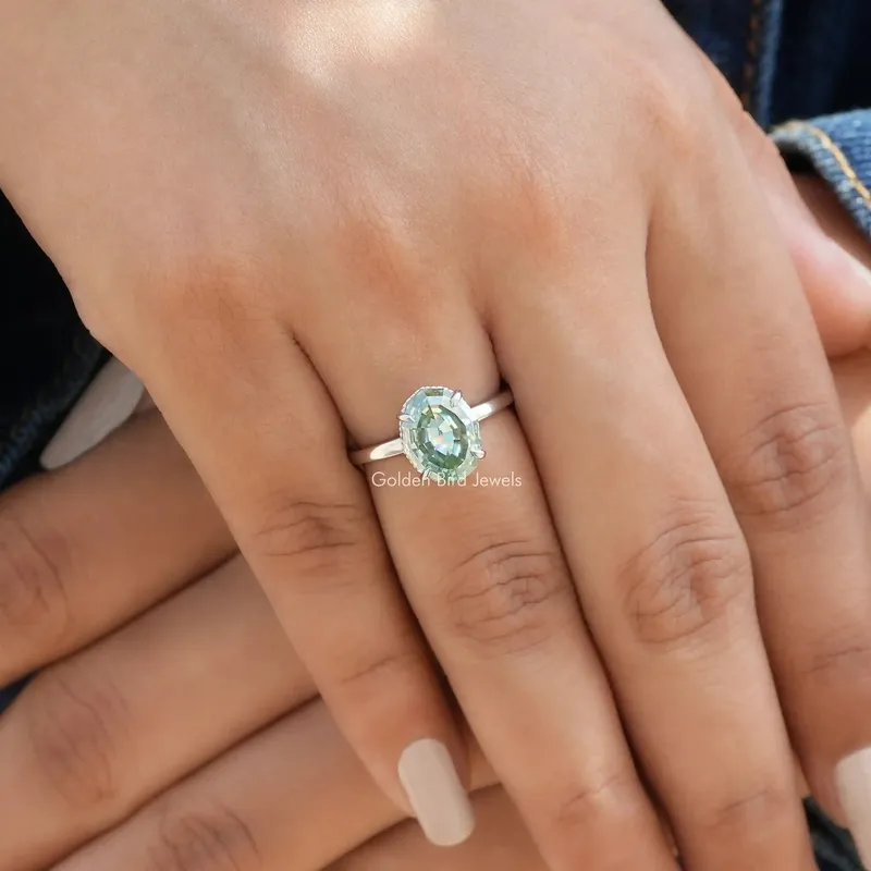Step Cut Oval Hidden Halo Solitaire Ring vy 8