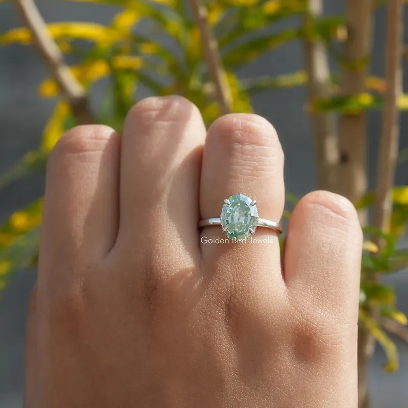 Step Cut Oval Hidden Halo Solitaire Ring vy 3