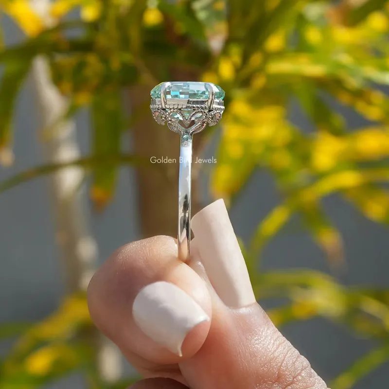 Step Cut Oval Hidden Halo Solitaire Ring vy 2