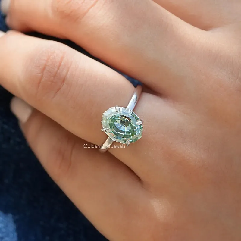 Step Cut Oval Hidden Halo Solitaire Ring vy 4