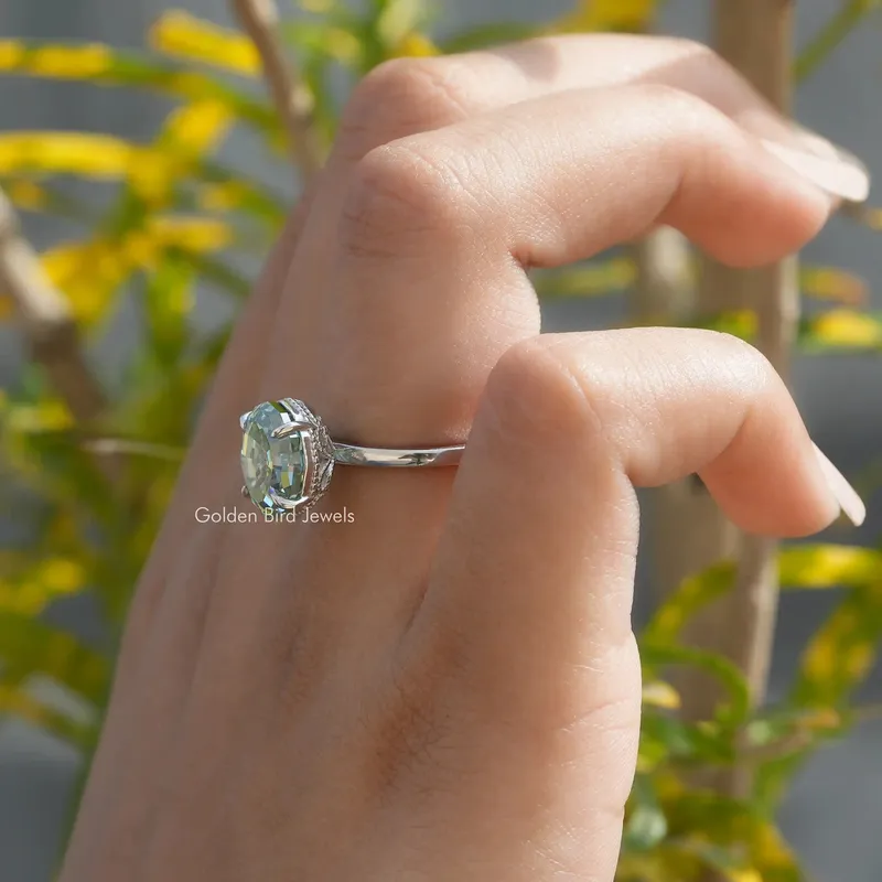 Step Cut Oval Hidden Halo Solitaire Ring vy 5