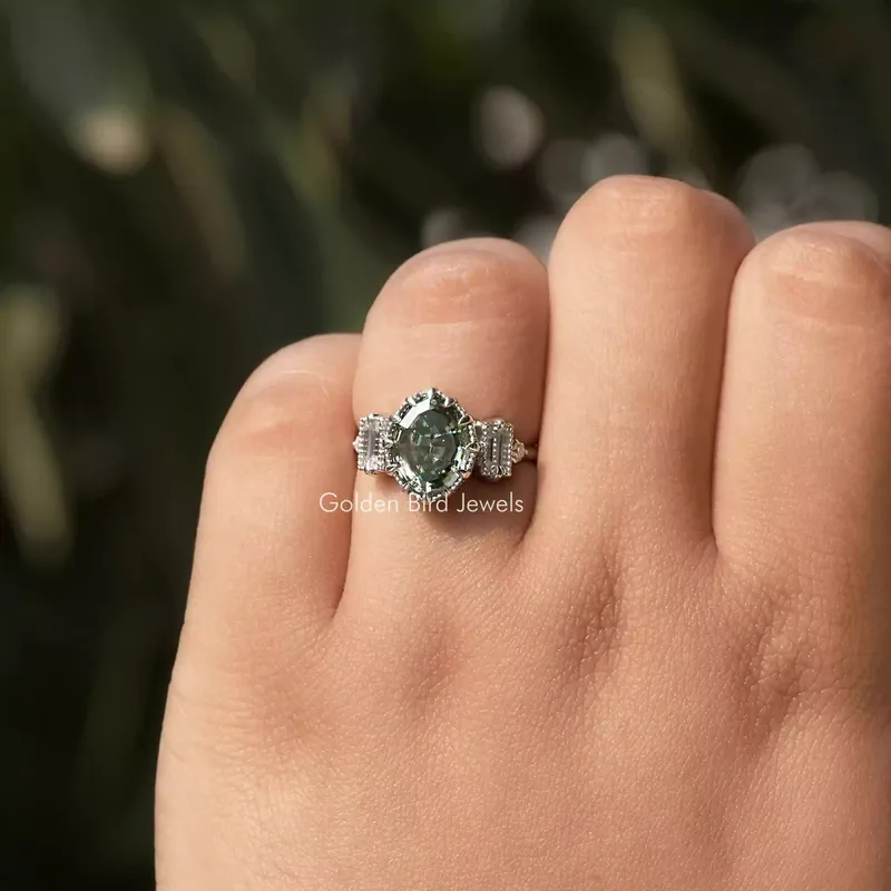 Step Cut Oval Moissanite Engagement Ring view 3