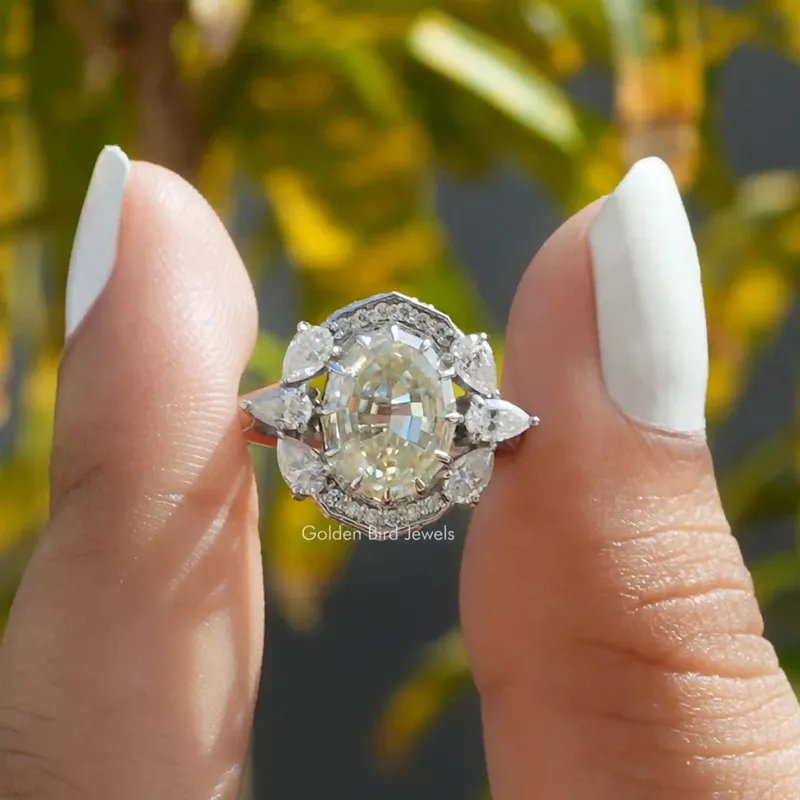 Step Cut Oval Moissanite Halo Vintage Ring oval cut engagement ring
