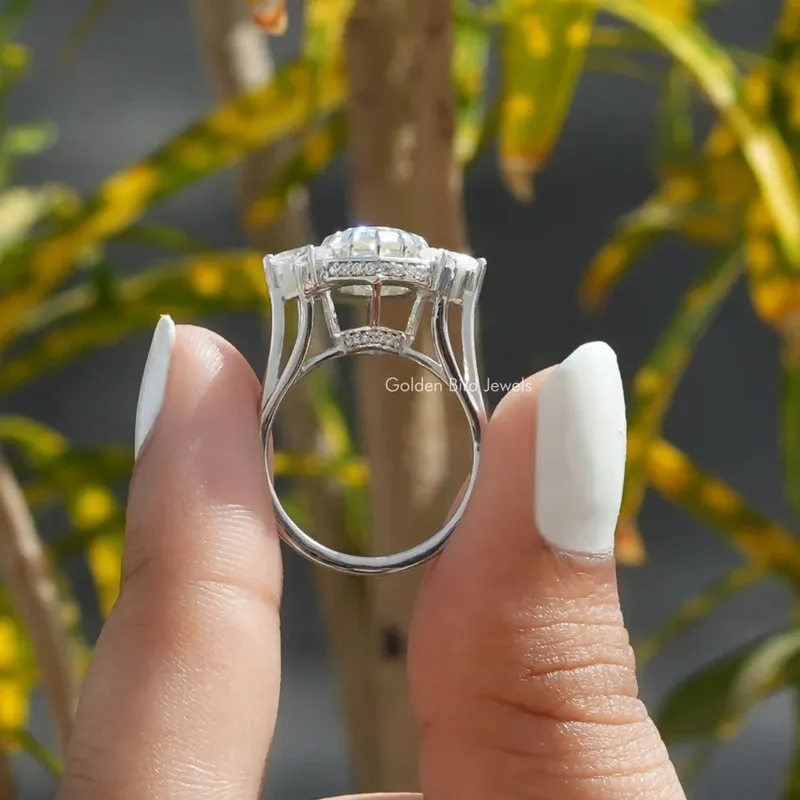 Step Cut Oval Moissanite Halo Vintage Ring vy 6