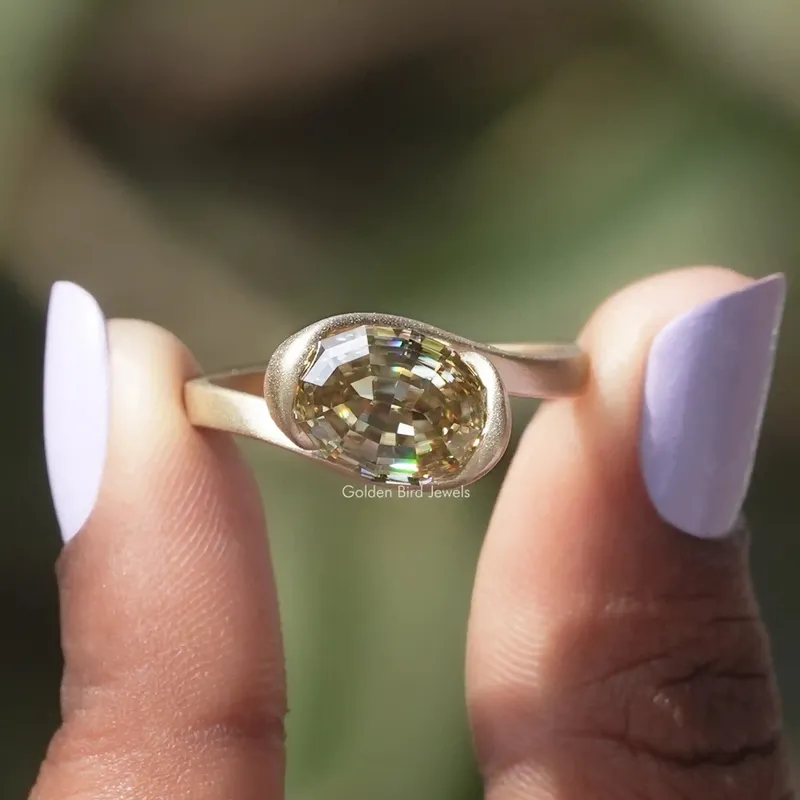 Step Cut Oval Moissanite Solitaire Bypass Ring yellow oval cut engagement ring