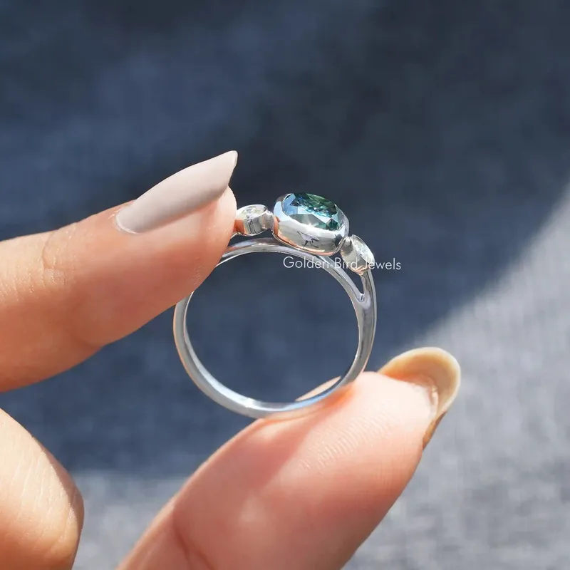 Three Stone Cushion Cut Moissanite Engagement Ring vy 3