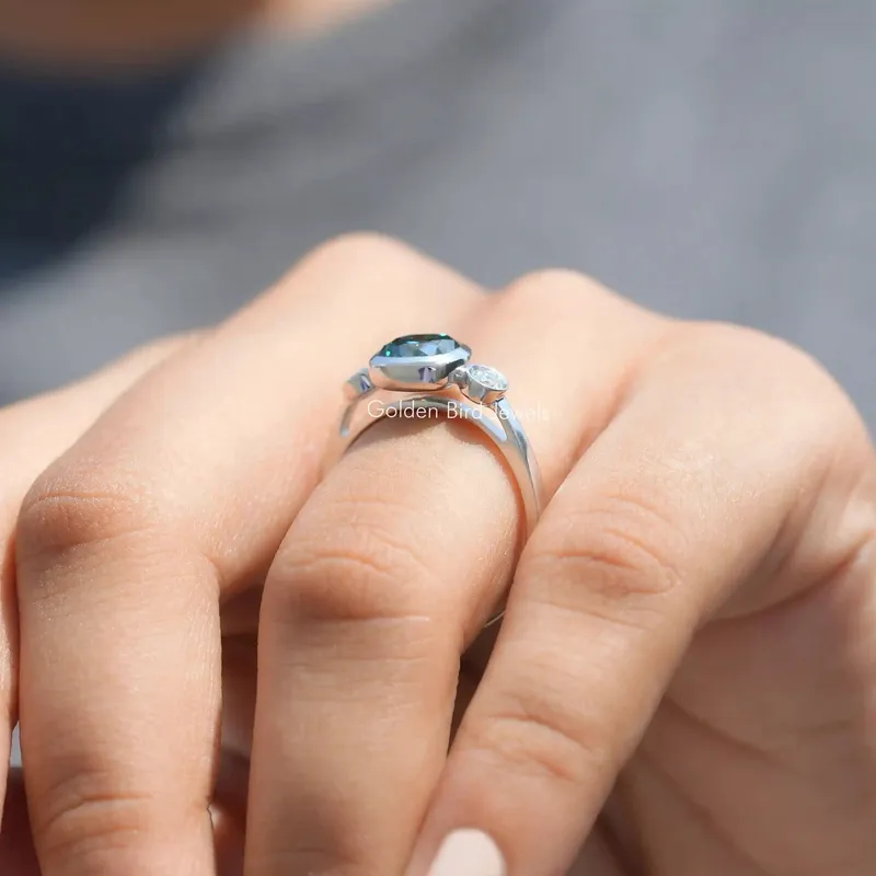 Three Stone Cushion Cut Moissanite Engagement Ring vy 6