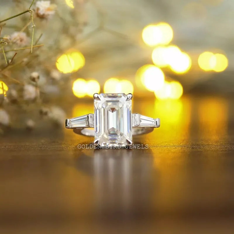 Three Stone Emerald Cut Moissanite Anniversary Ring emerald emerald cut engagement ring