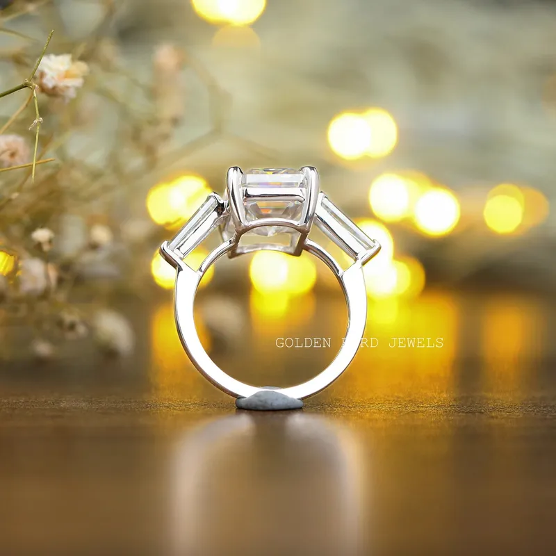 Three Stone Emerald Cut Moissanite Anniversary Ring view 8