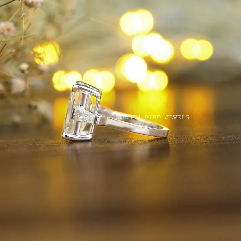 Three Stone Emerald Cut Moissanite Anniversary Ring view 7